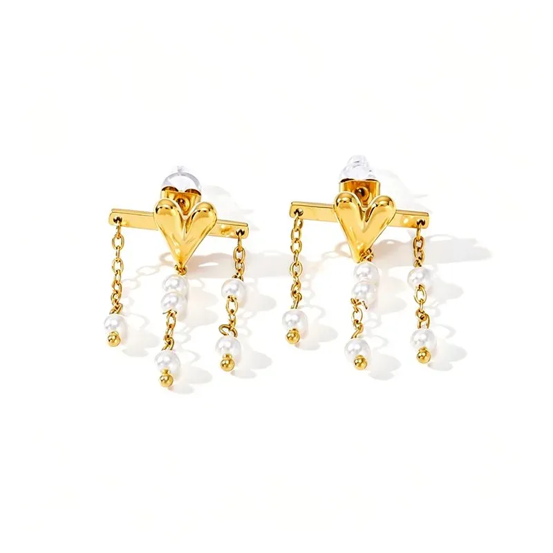 Ivanda Pearl Fringe Stud Earrings Gold Stainless YWD2-E26061918-311 - view 02