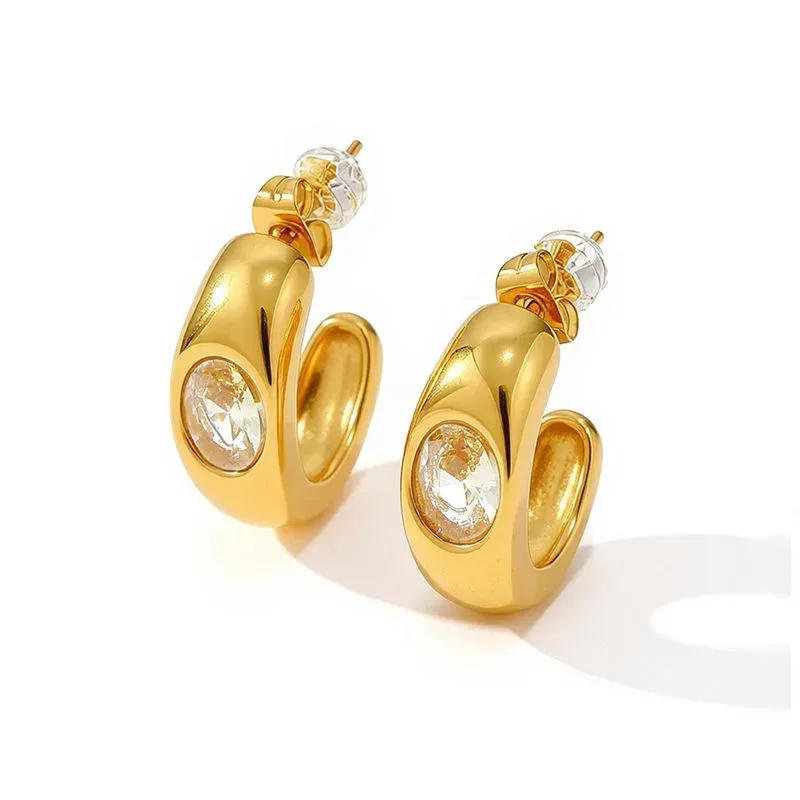 Ivanda Domed Crystal Hoop Earrings Gold CH968-4 - view 02
