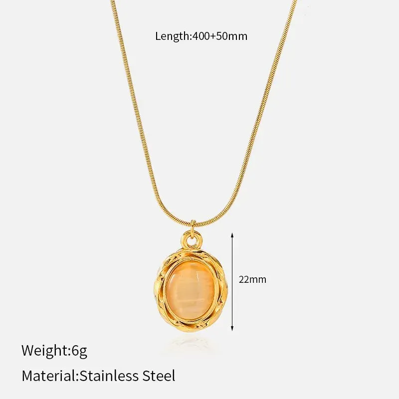 Ivanda Pink Stone Pendant Necklace Gold Snake Chain CHZRK616-33 - view 03