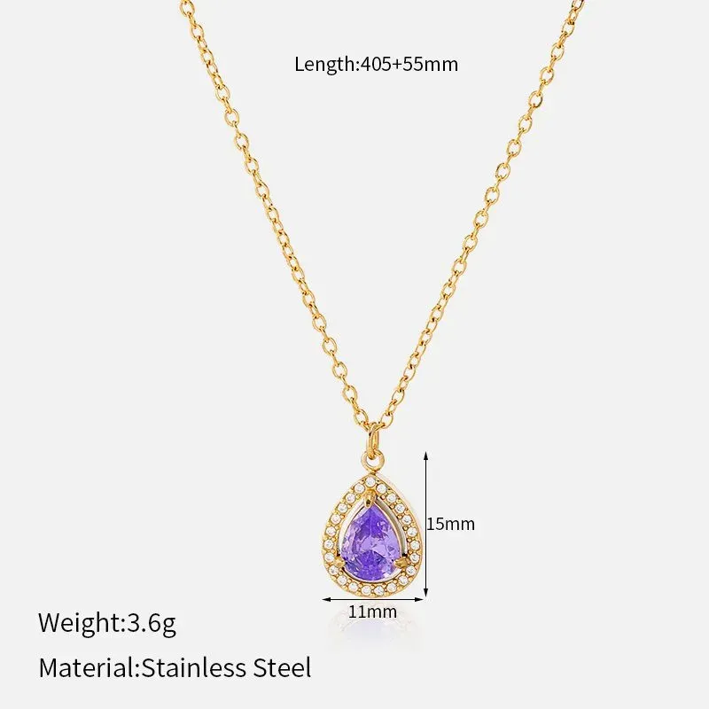 Ivanda Green Teardrop Pendant Necklace Gold CHZRK616-27 - view 02