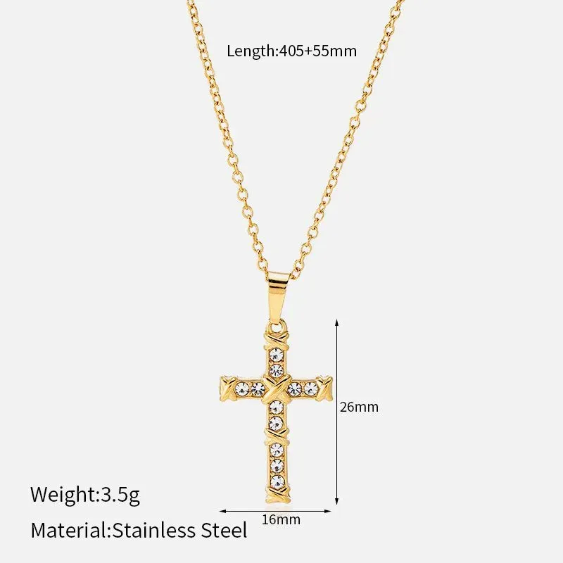 Ivanda Pavé Cross Pendant Necklace Gold CHZRK616-22 - view 03