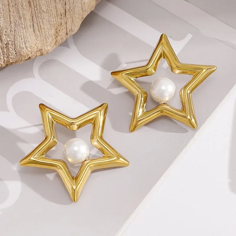 Ivanda Open Heart Pearl Stud Earrings Gold CHZRK616-37 - view 06