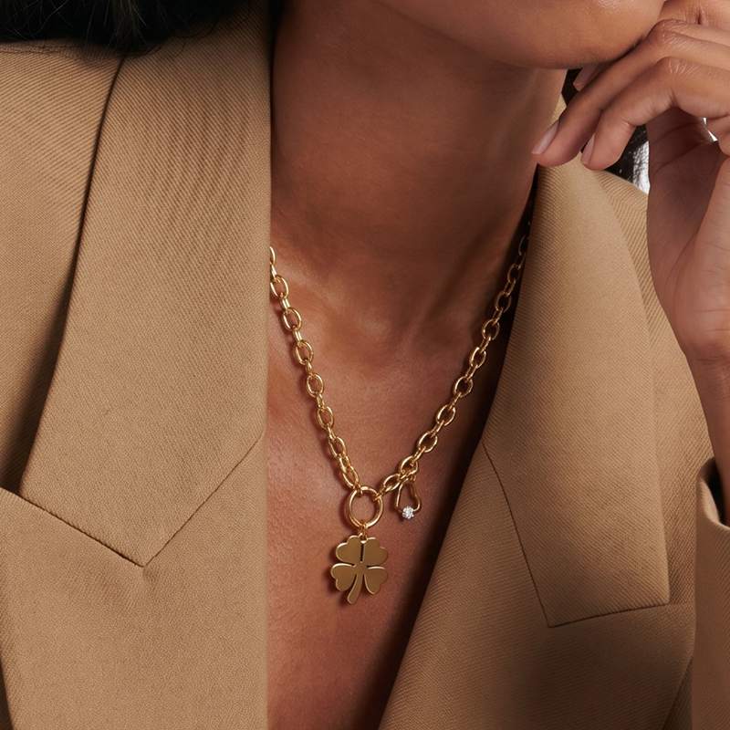 Ivanda Chunky Curb Clover Tassel Necklace PVD 18K Gold Plated Stainless Steel CHOFXL-0533-J - view 02