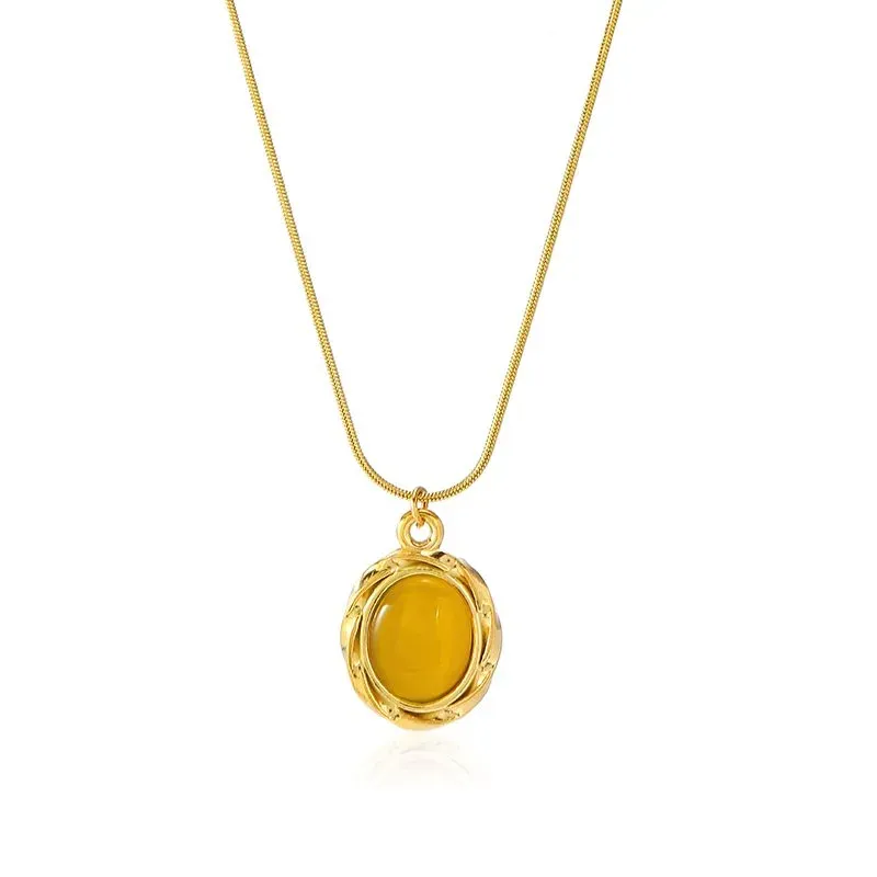 Ivanda Pink Stone Pendant Necklace Gold Snake Chain CHZRK616-33 - view 05