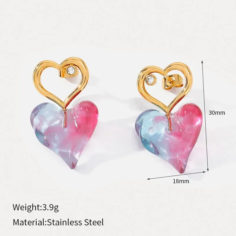 Ivanda Glass Heart Drop Earrings Pink Blue YWD8-E2504993 - view 01