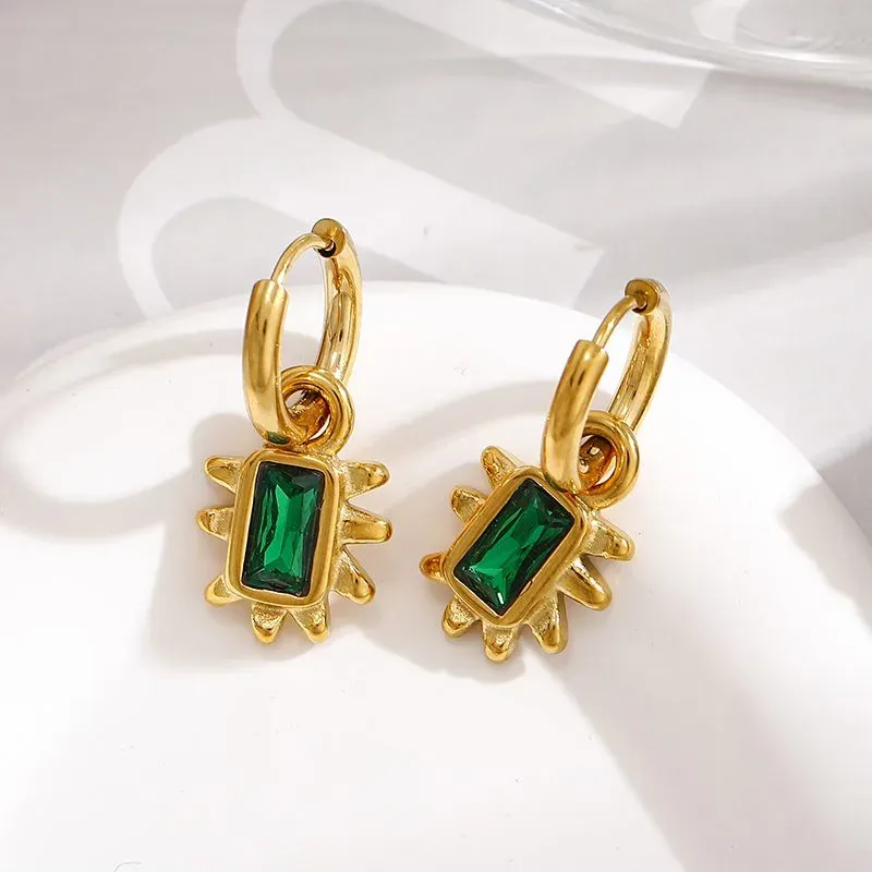 Ivanda Pink Stone Sunburst Hoop Earrings Gold YHTSE-260904 - view 03