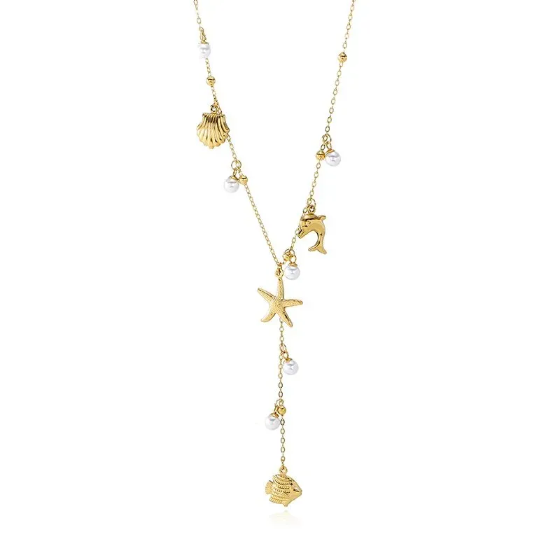Ivanda Ocean Charm Lariat Necklace PVD 18K Gold Plated Stainless Steel CHXL02112-1 - view 06