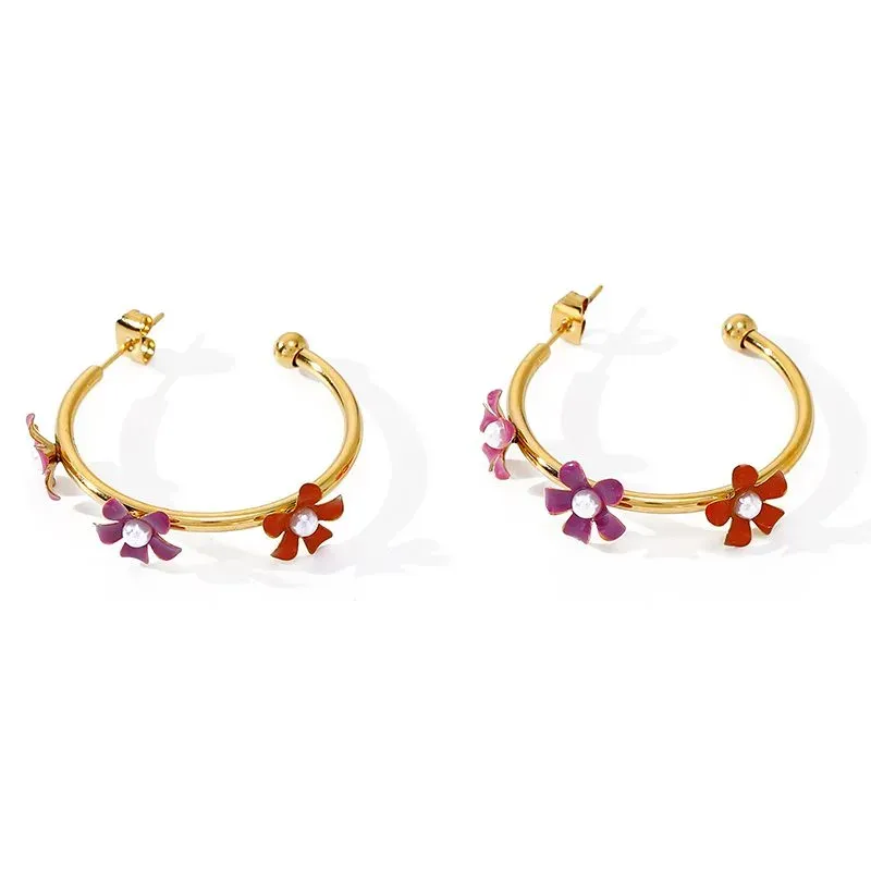 Ivanda Enamel Flower Hoop Earrings Colorful YWD2-E2504961 - view 02