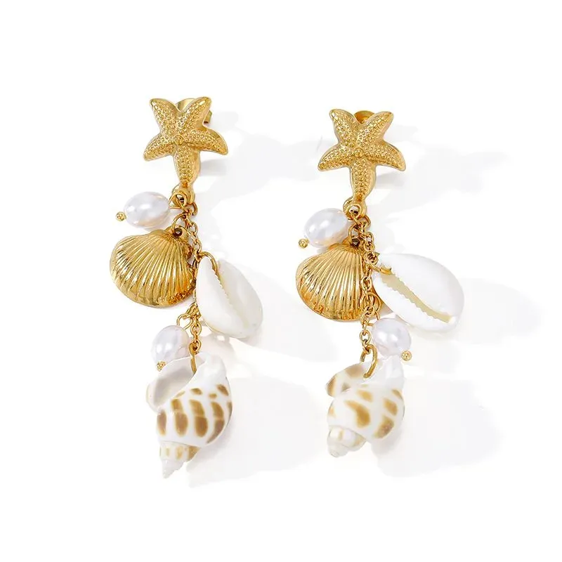 Ivanda Palm Tree Shell Drop Earrings Gold CHEH00783-1 - view 05