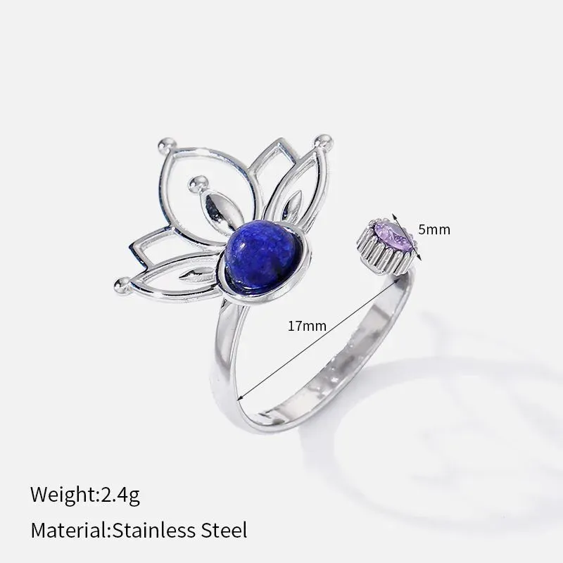 Ivanda Lapis Lotus Pendant Snake Chain Necklace Silver-Tone Stainless Steel YWD2-S2504177-N - view 04