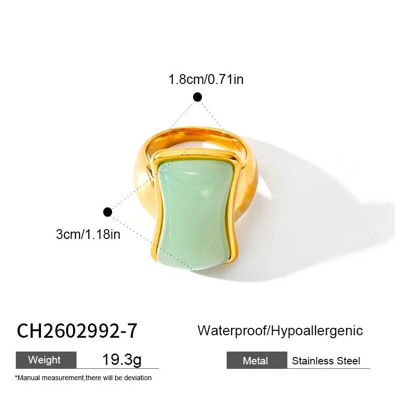 Ivanda Green Stone Dome Ring Gold Stainless Steel CH2602992-7 - view 01