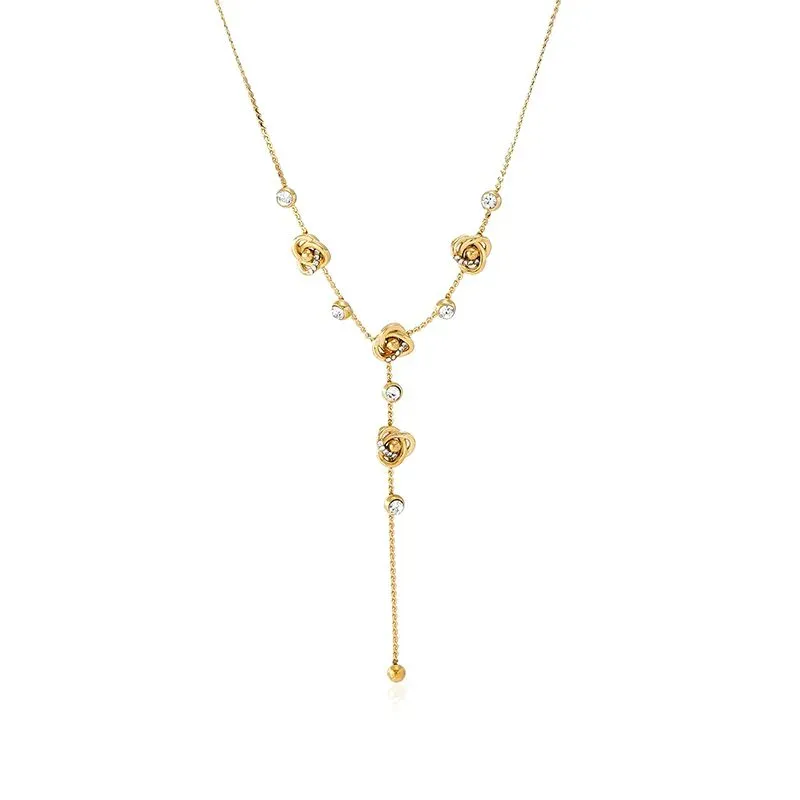Ivanda Rose Station Lariat Necklace PVD 18K Gold Plated Stainless Steel CH1925 - view 06