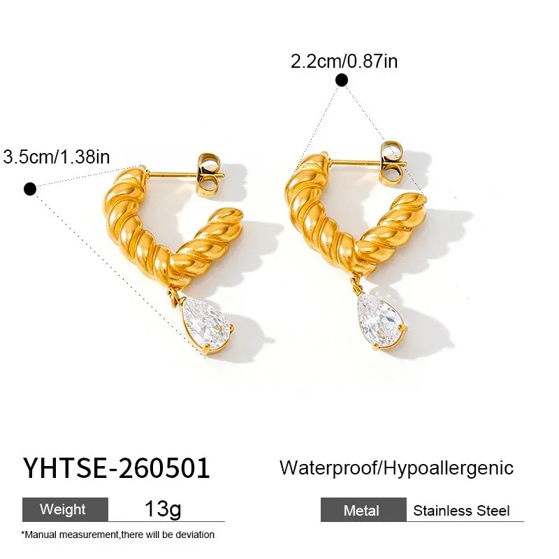 Ivanda Pearl Drop Hoop Earrings Gold Stainless YHTSE-260501 - view 01