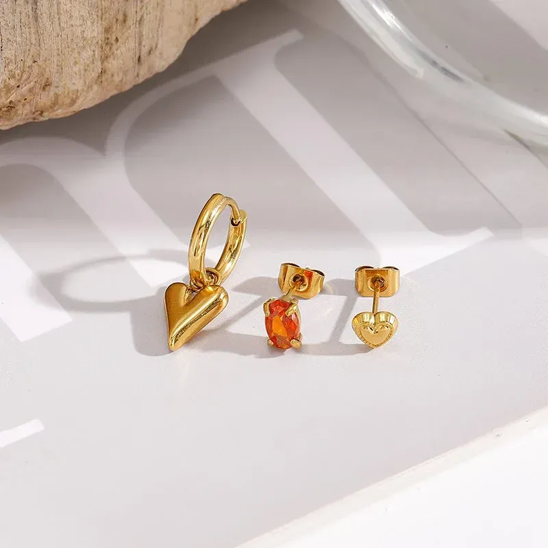 Ivanda 3-Piece Earring Set Heart Huggie & Studs Gold YWD2-E26041843-221 - view 03