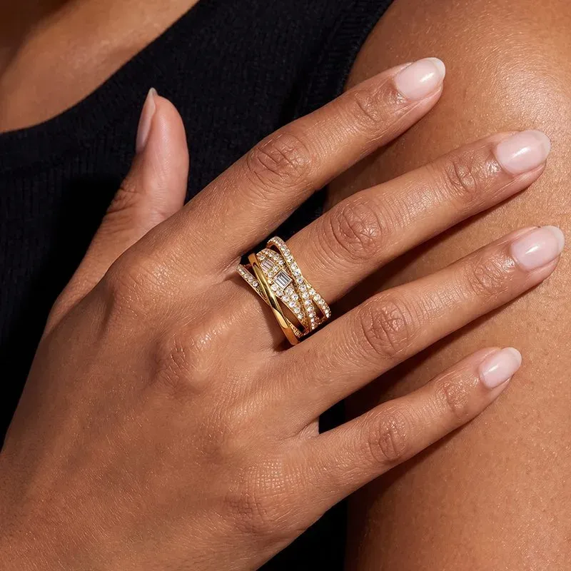 Ivanda Pavé Dome Ring Multi-Row Crystal Gold YHTSR-260904 - view 05
