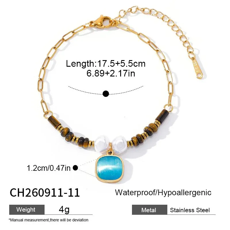 Ivanda Turquoise Heart Bracelet Beaded Gold Stainless Steel CH260911-11 - view 01