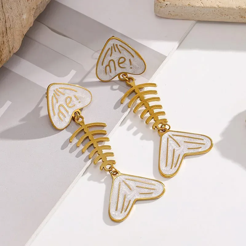 Ivanda Fishbone Enamel Drop Earrings PVD 18K Gold Plated Stainless Steel CHEH00801-1 - view 05