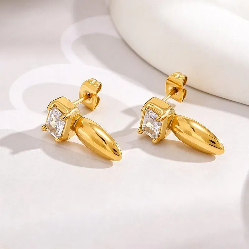 Ivanda Emerald Cut Crystal Drop Earrings Gold YHTSE-260901 - view 03