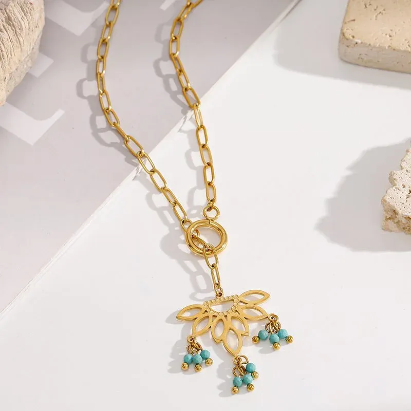 Ivanda Lotus Turquoise Lariat Necklace YWD2-S2504174-N - view 03