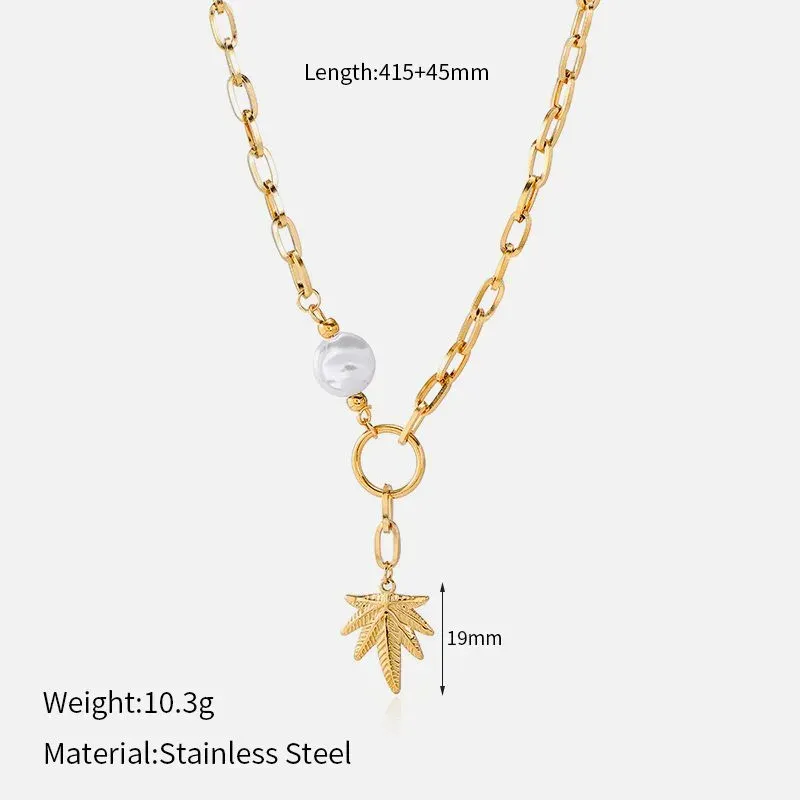 Ivanda Maple Leaf Ring Chain Necklace CHOFXL-0590-J - view 01