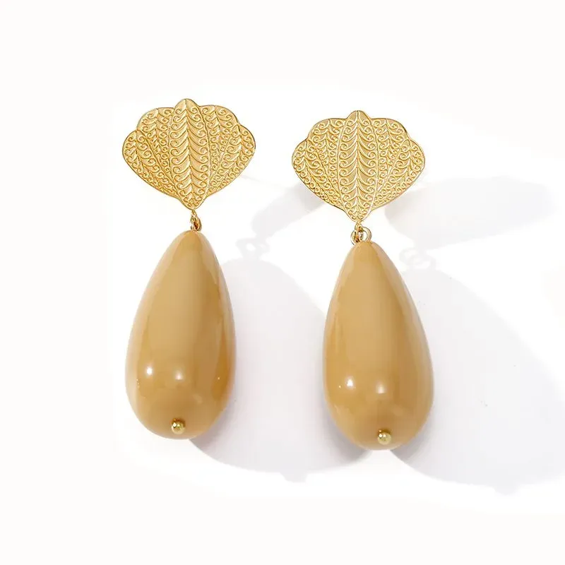 Ivanda Fan Top Stone Drop Earrings Gold YWD2-E2504955-2 - view 03