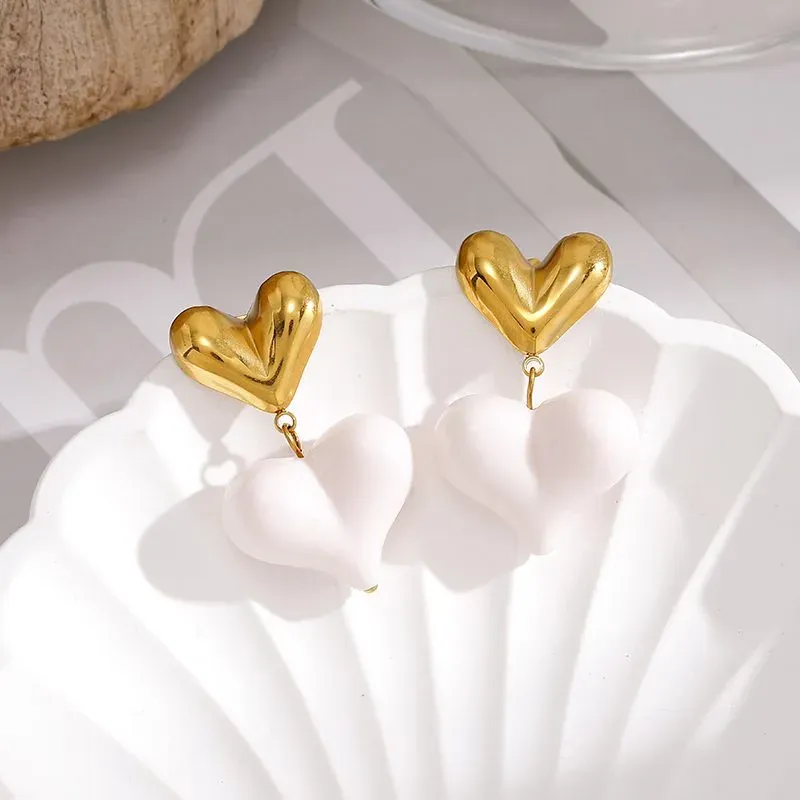 Ivanda Puffy Heart Drop Earrings White Gold Stainless YWD2-E26071957-171 - view 04