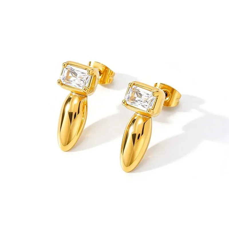 Ivanda Emerald Cut Crystal Drop Earrings Gold YHTSE-260901 - view 04