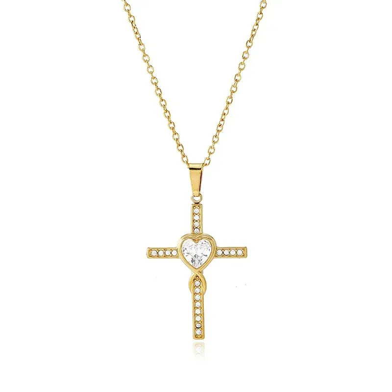 Ivanda Pavé Cross Pendant Necklace Gold CHZRK616-22 - view 04