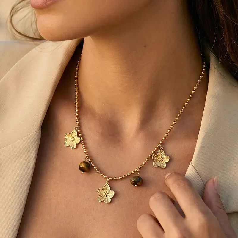 Ivanda Butterfly Charm Necklace Fleur-de-Lis Gold Stainless Steel CH2602992-3 - view 06