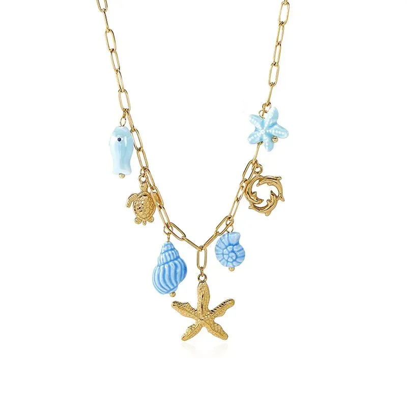 Ivanda Shell Charm Link Necklace Gold CHXL02751-1 - view 05