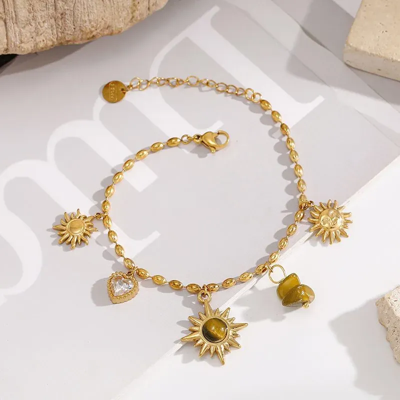 Ivanda Tiger's Eye Charm Bracelet Sun Heart Gold CH2602992-4 - view 02