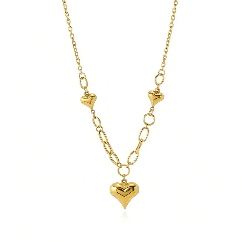 Ivanda Textured Bead Heart Curb Chain Necklace PVD 18K Gold Plated Stainless Steel CHOFXL-0500-J - view 05