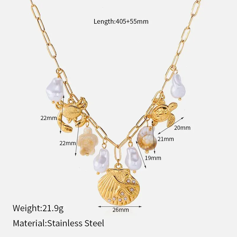Ivanda Shell Charm Link Necklace Gold CHXL02751-1 - view 01