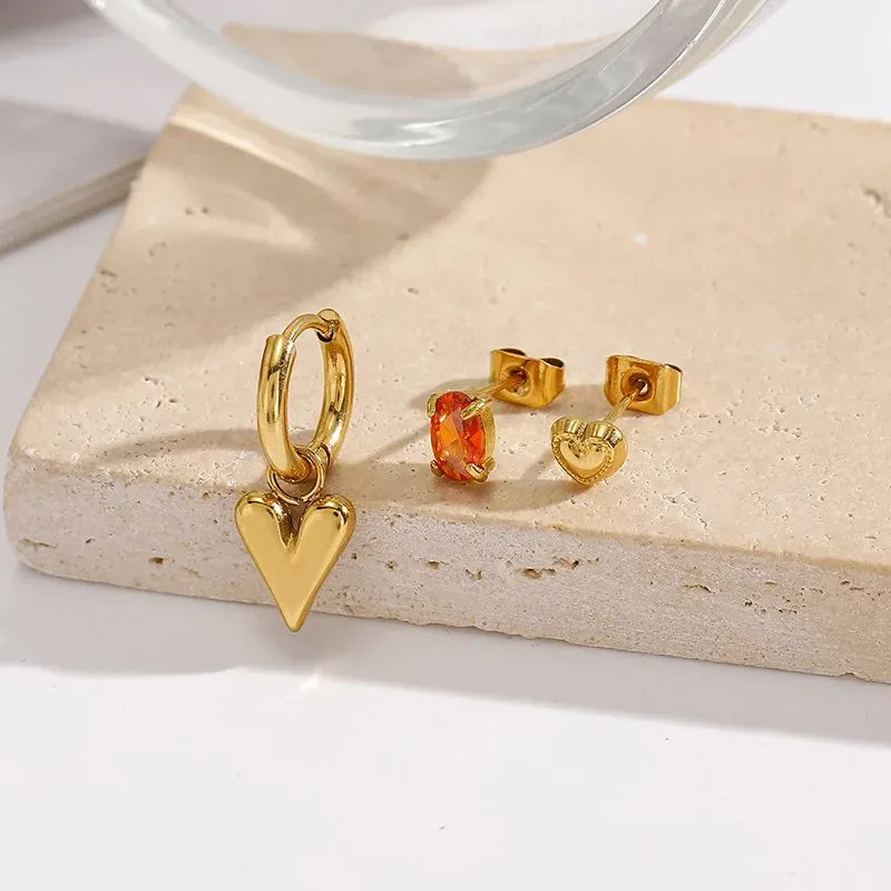 Ivanda 3-Piece Earring Set Heart Huggie & Studs Gold YWD2-E26041843-221 - view 04