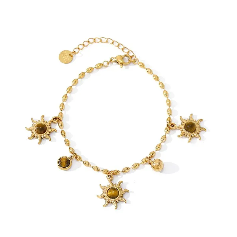 Ivanda Sun & Tiger's Eye Charm Necklace PVD 18K Gold Plated CH2602992-1 - view 05