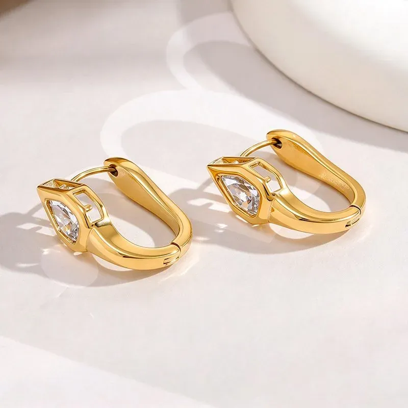 Ivanda Pear Crystal Huggie Earrings Gold Stainless YHTSE-260902 - view 02