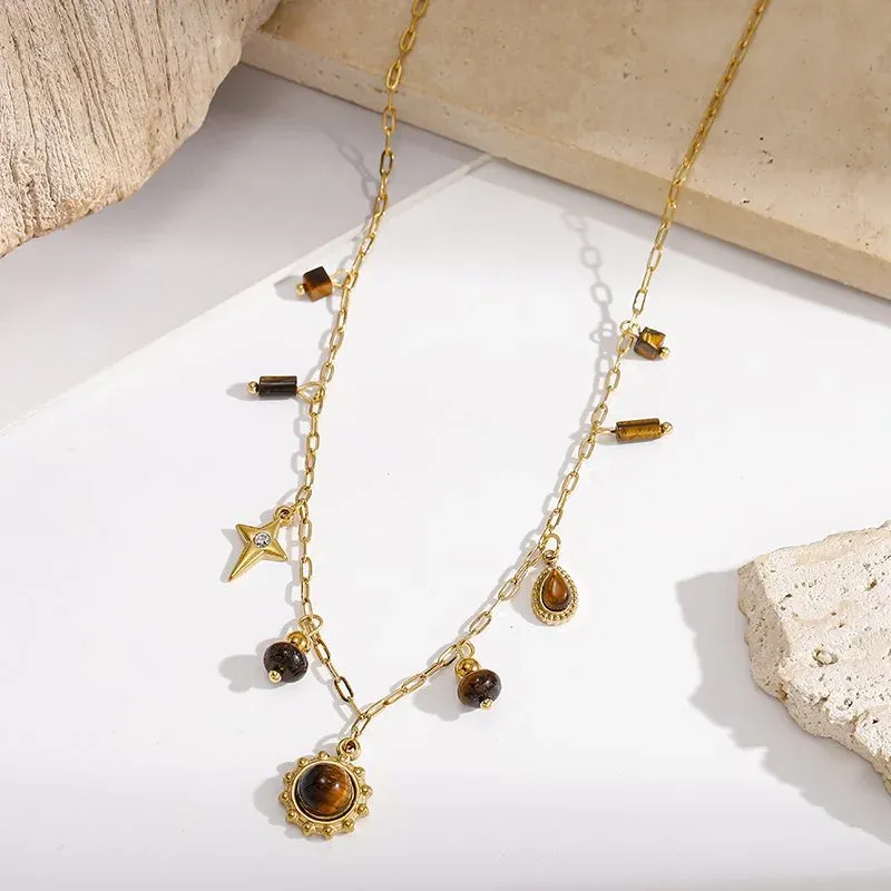 Ivanda Sun Pendant Necklace Charm Cluster Gold Stainless Steel CH260911-4 - view 04