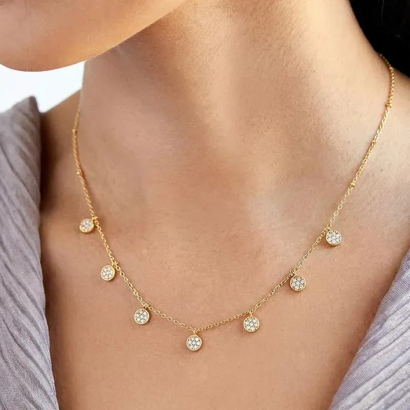 Ivanda Pavé Disc Drop Necklace PVD 18K Gold Plated Stainless Steel CH1928 - view 04