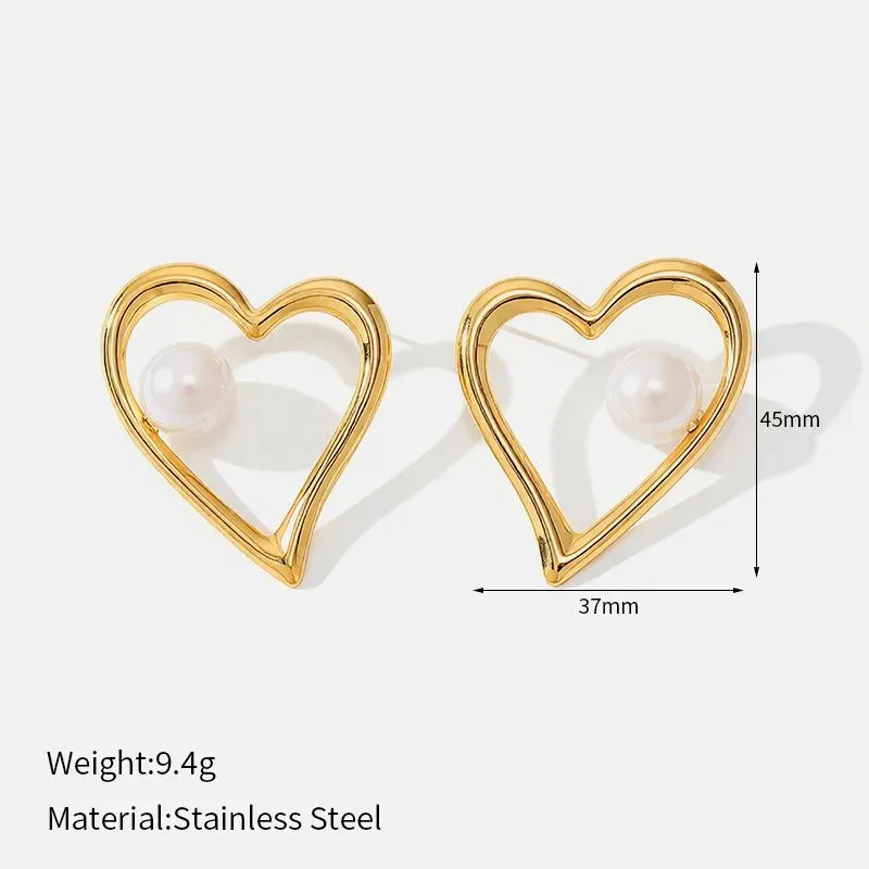 Ivanda Open Heart Pearl Stud Earrings Gold CHZRK616-37 - view 01