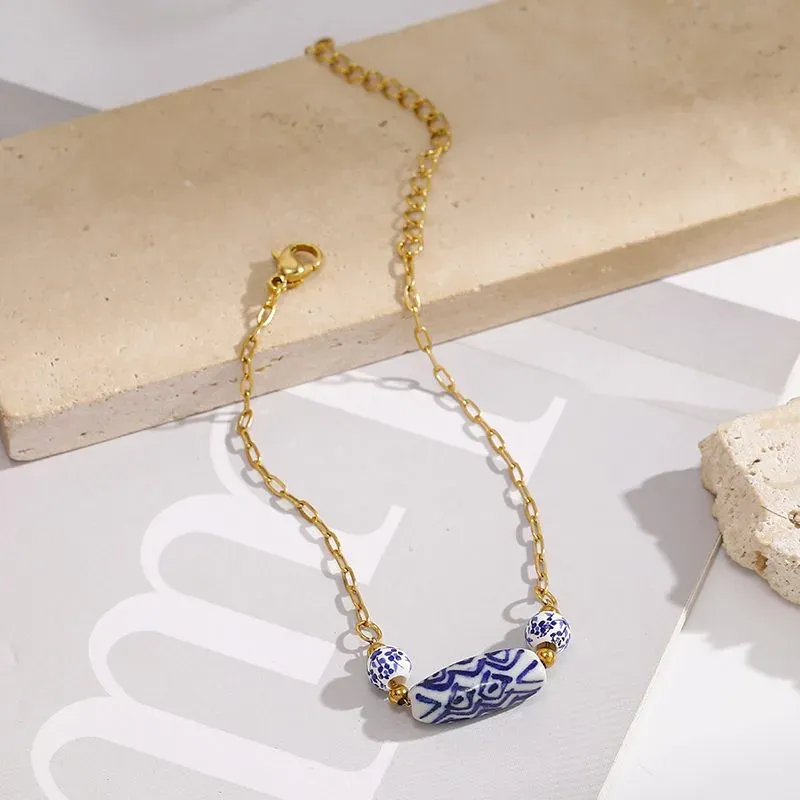 Ivanda Blue & White Bead Bracelet Gold Stainless Steel CH260911-5 - view 03
