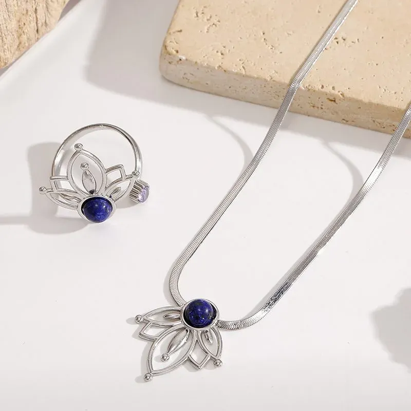 Ivanda Silver Lotus Lapis Necklace YWD2-S2504177-N - view 05
