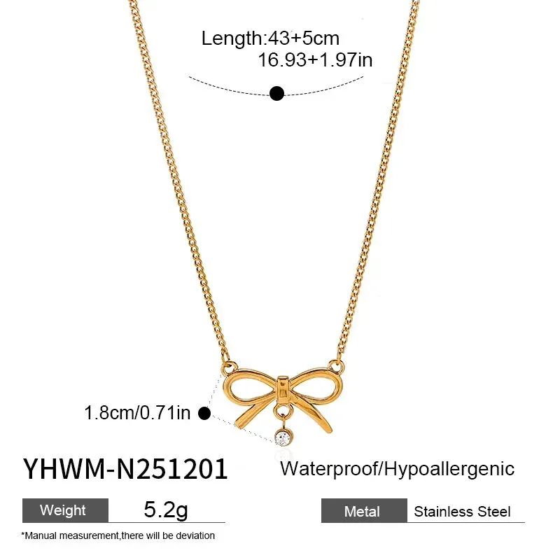 Ivanda Bow Pendant Necklace Pearl Drop Gold YHWM-N251201 - view 01