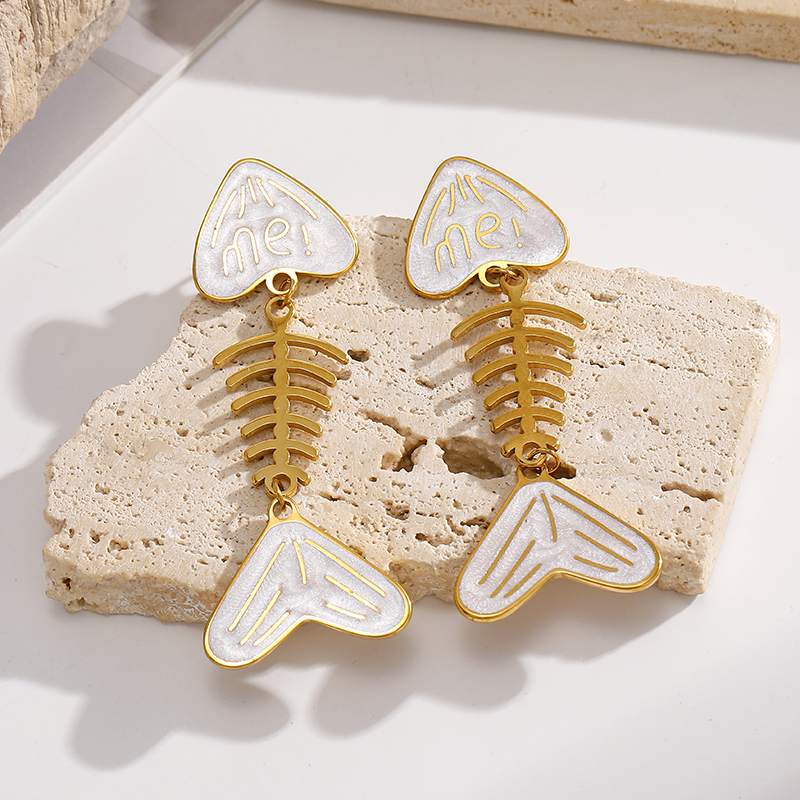 Ivanda Fishbone Enamel Drop Earrings PVD 18K Gold Plated Stainless Steel CHEH00801-1 - view 04