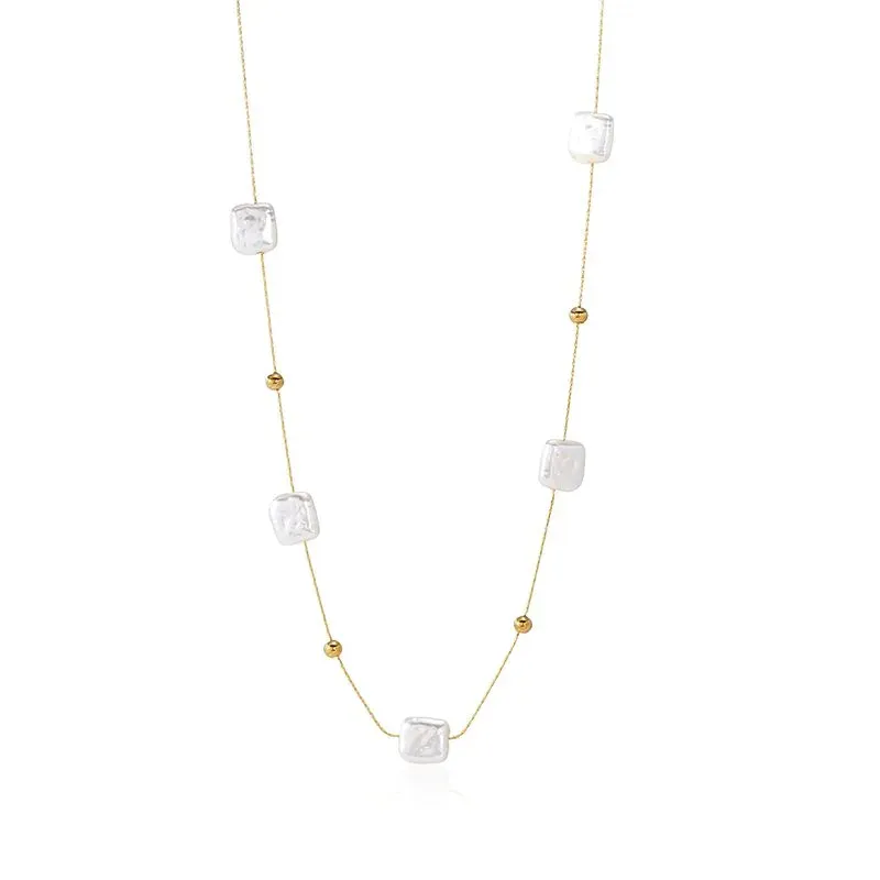 Ivanda Cube Crystal Station Necklace Long Gold CHZRK616-9 - view 03