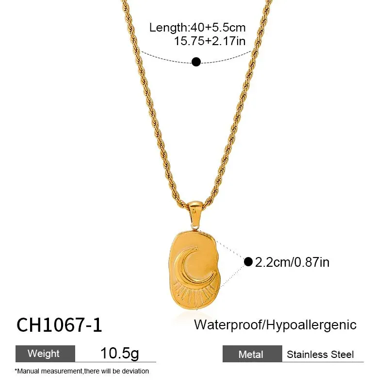 Ivanda Engraved Tag Pendant Necklace Gold Stainless Steel CH1067-1 - view 01