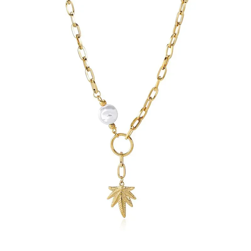 Ivanda Maple Leaf Ring Chain Necklace CHOFXL-0590-J - view 06