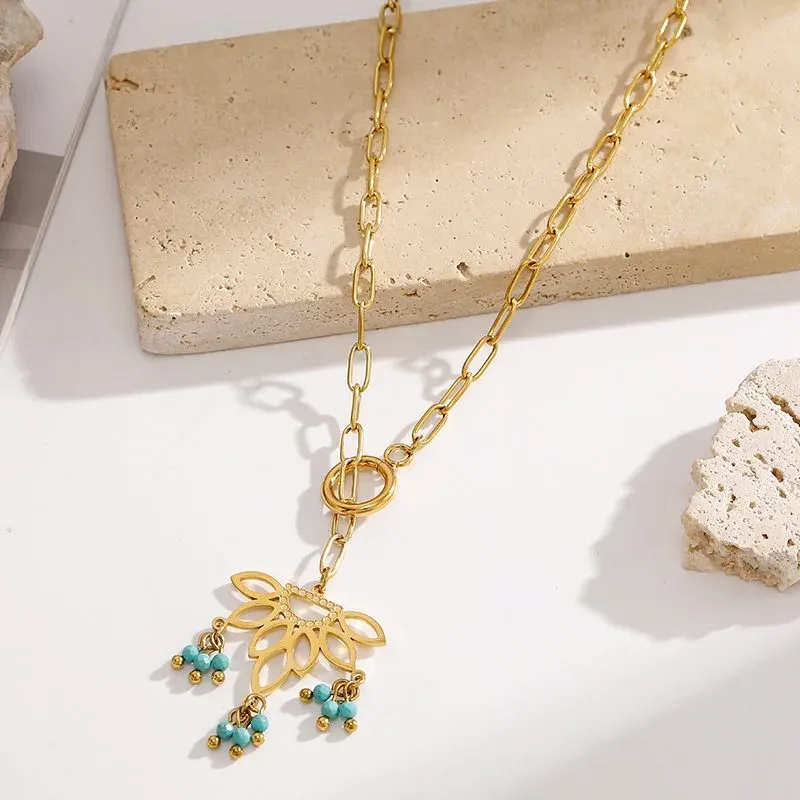 Ivanda Lotus Turquoise Lariat Necklace YWD2-S2504174-N - view 04