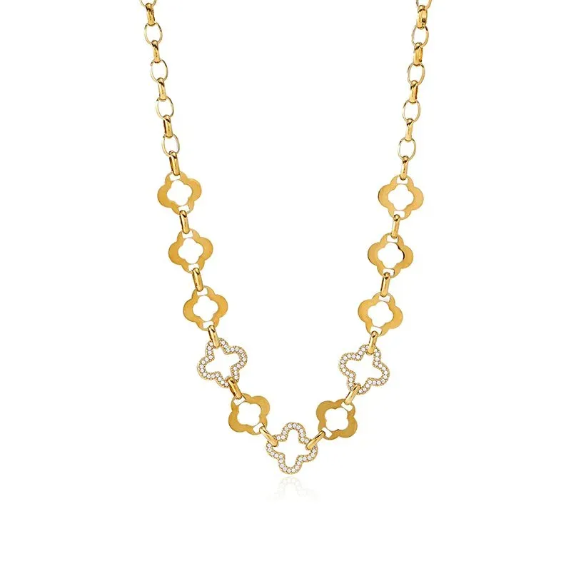 Ivanda Chunky Pavé Link Necklace Gold Statement CHZRK616-5 - view 05