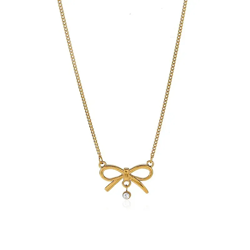 Ivanda Bow Pendant Necklace Pearl Drop Gold YHWM-N251201 - view 05