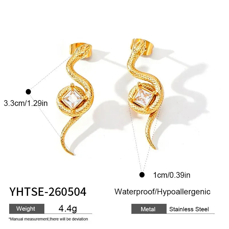 Ivanda Charm Drop Hoop Earrings Gold Stainless YHTSE-260504 - view 01